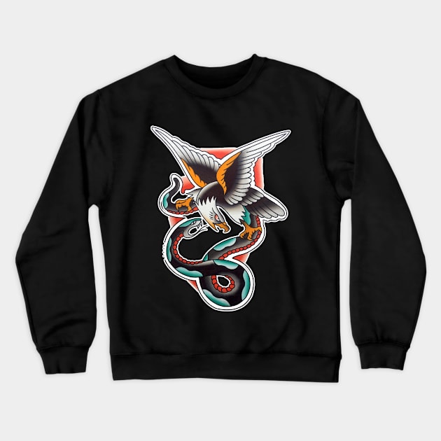 Eagle and Snake Battle Tattoo Design Crewneck Sweatshirt by forevertruetattoo